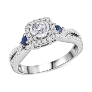 10K White Gold G-H SI Diamond and Blue Sapphire Infinity Ring (Size 6.0) 0.50 ctw