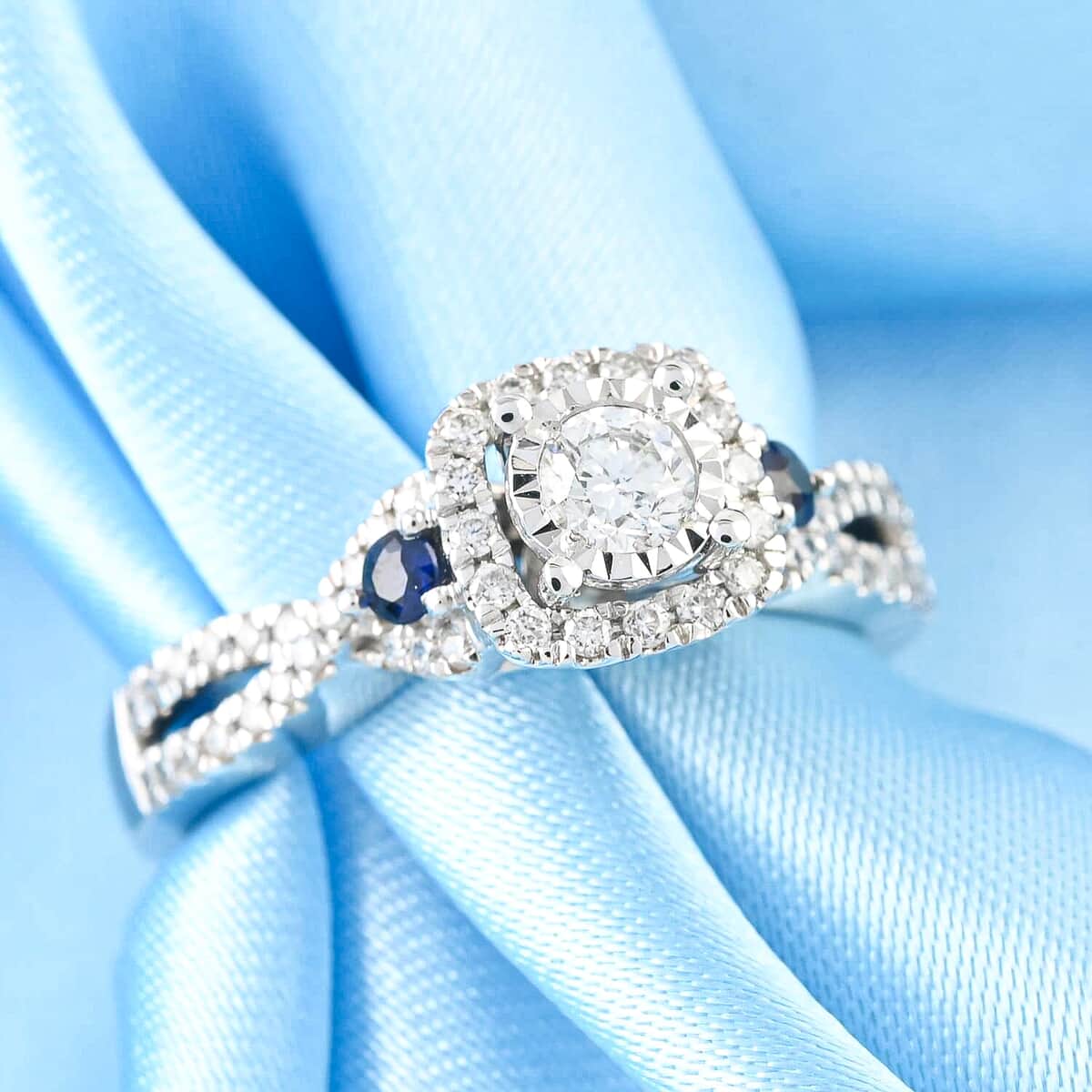 10K White Gold G-H SI Diamond and Blue Sapphire Infinity Ring (Size 6.0) 0.50 ctw image number 1