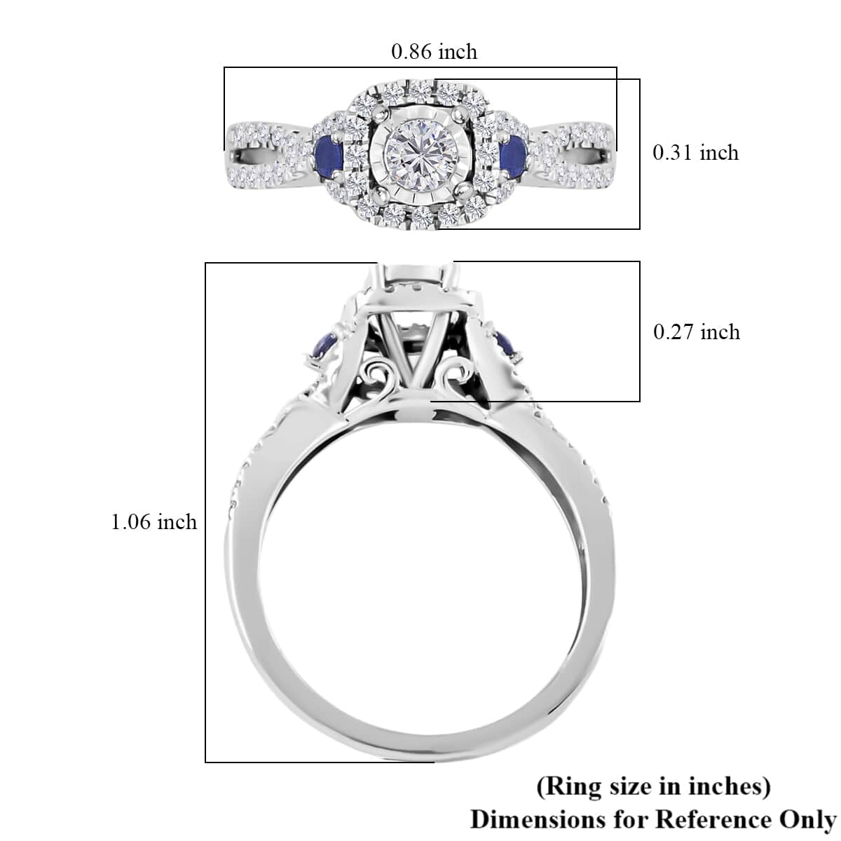 10K White Gold Blue Sapphire and G-H SI Diamond Ring (Size 7.0) 3.20 Grams 0.50 ctw image number 4