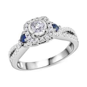 10K White Gold G-H SI Diamond and Blue Sapphire Infinity Ring (Size 7.0) 0.50 ctw