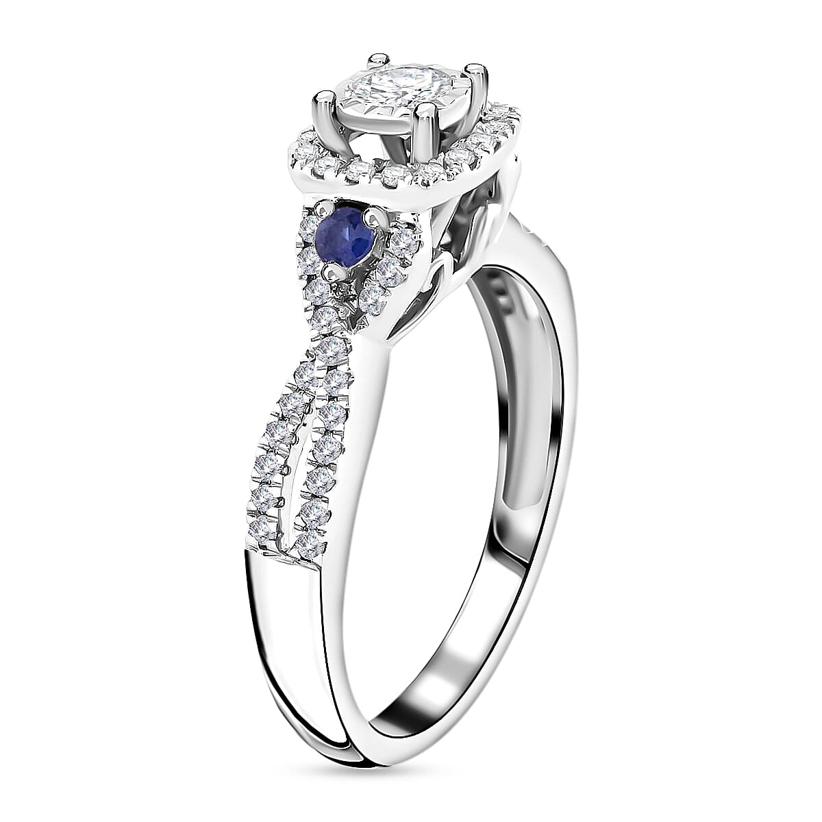 G-H SI Diamond and Blue Sapphire 0.50 ctw Infinity Ring in 10K White Gold (Size 8.0) image number 3