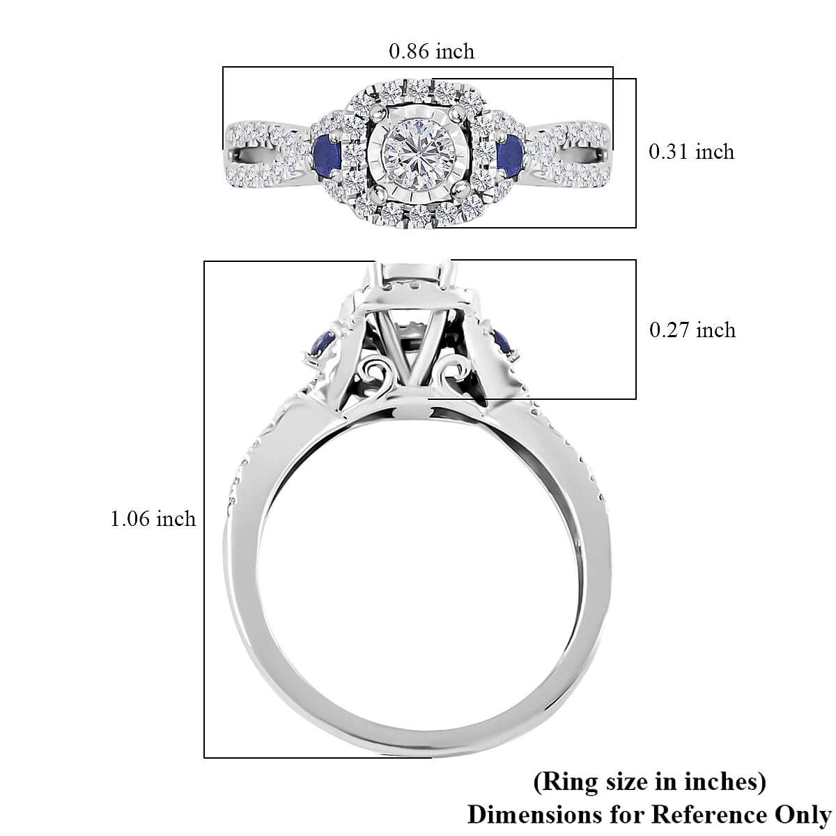 G-H SI Diamond and Blue Sapphire 0.50 ctw Infinity Ring in 10K White Gold (Size 8.0) image number 4