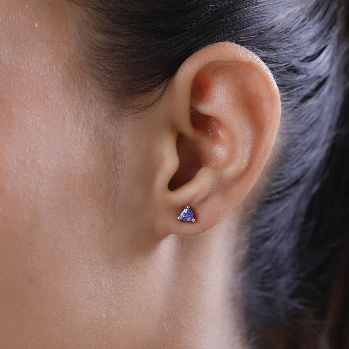 Tanzanite Solitaire Stud Earrings in Platinum Over Sterling Silver 0.50 ctw image number 2