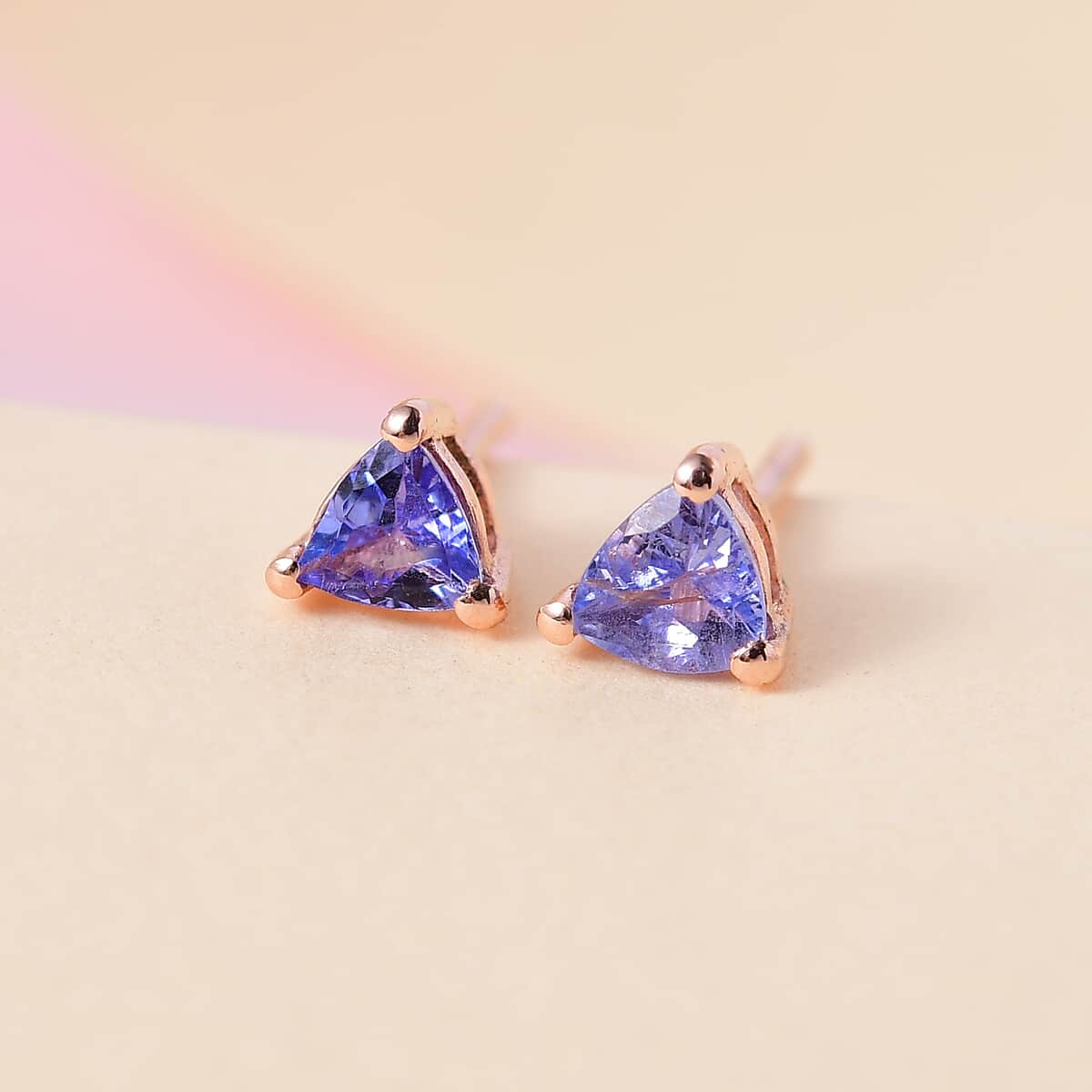 Tanzanite Solitaire Stud Earrings in 14K Rose Gold Over Sterling Silver 0.50 ctw image number 1