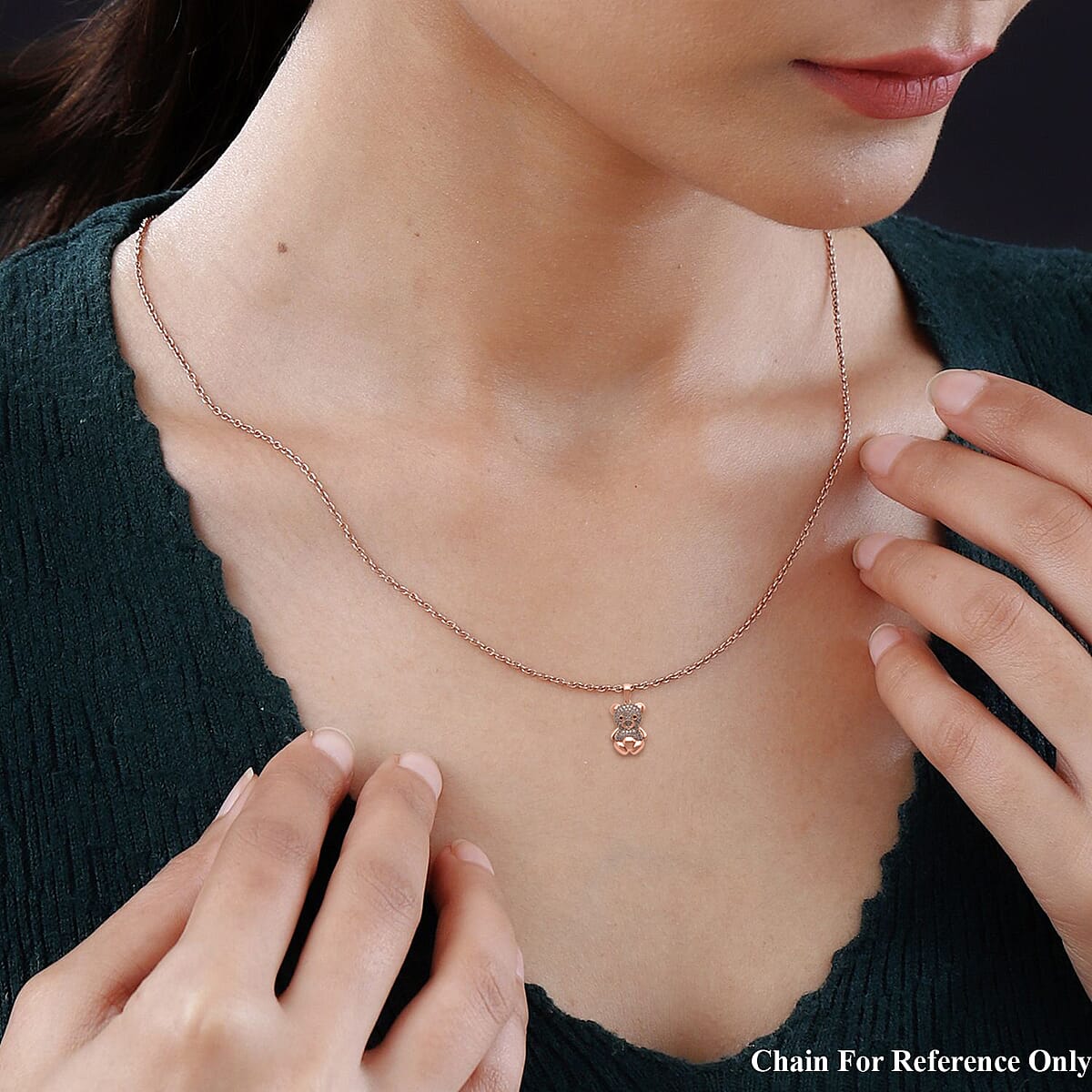 Natural Champagne Diamond and Black Diamond Teddy Bear Pendant in Vermeil Rose Gold Over Sterling Silver 0.25 ctw (Del. 7-10 Days) image number 2