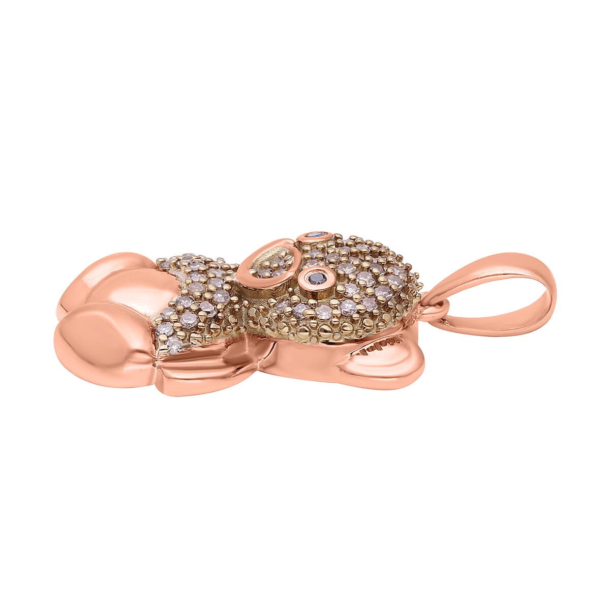 Natural Champagne Diamond and Black Diamond Teddy Bear Pendant in Vermeil Rose Gold Over Sterling Silver 0.25 ctw (Del. 7-10 Days) image number 3