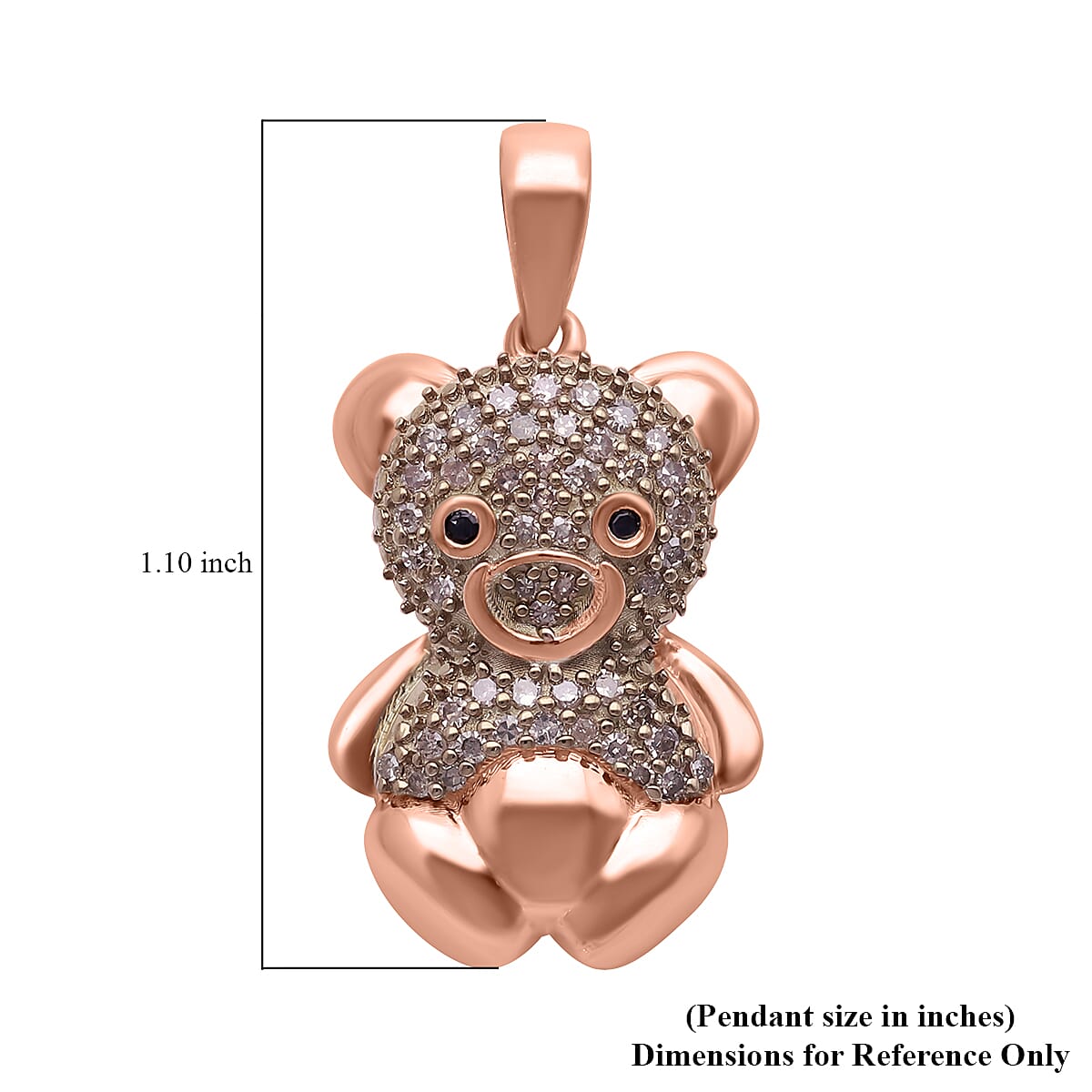 Natural Champagne Diamond and Black Diamond Teddy Bear Pendant in Vermeil Rose Gold Over Sterling Silver 0.25 ctw (Del. 7-10 Days) image number 5