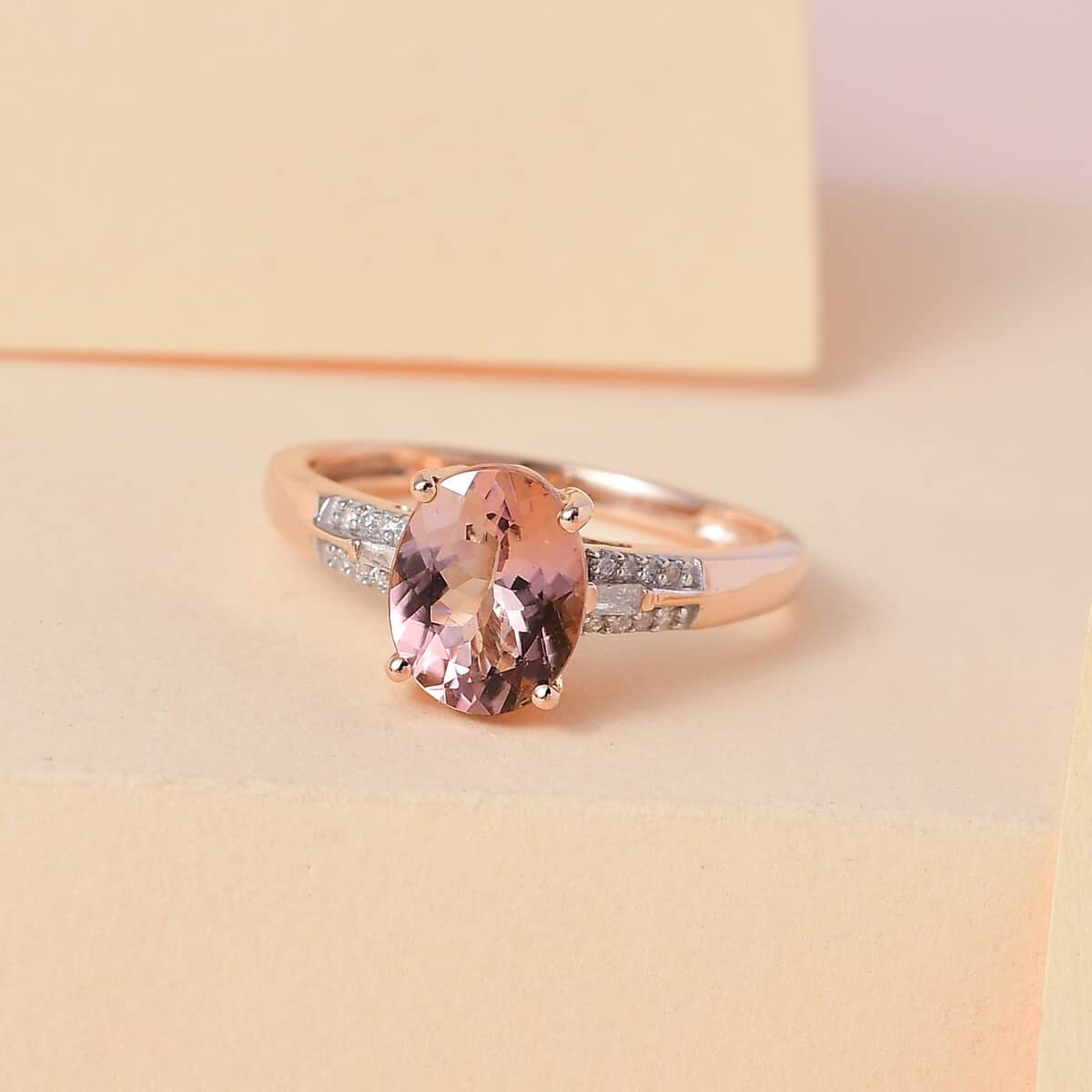 Luxoro 10K Rose Gold Premium Blush Tourmaline and Diamond Ring 2.00 ctw image number 1