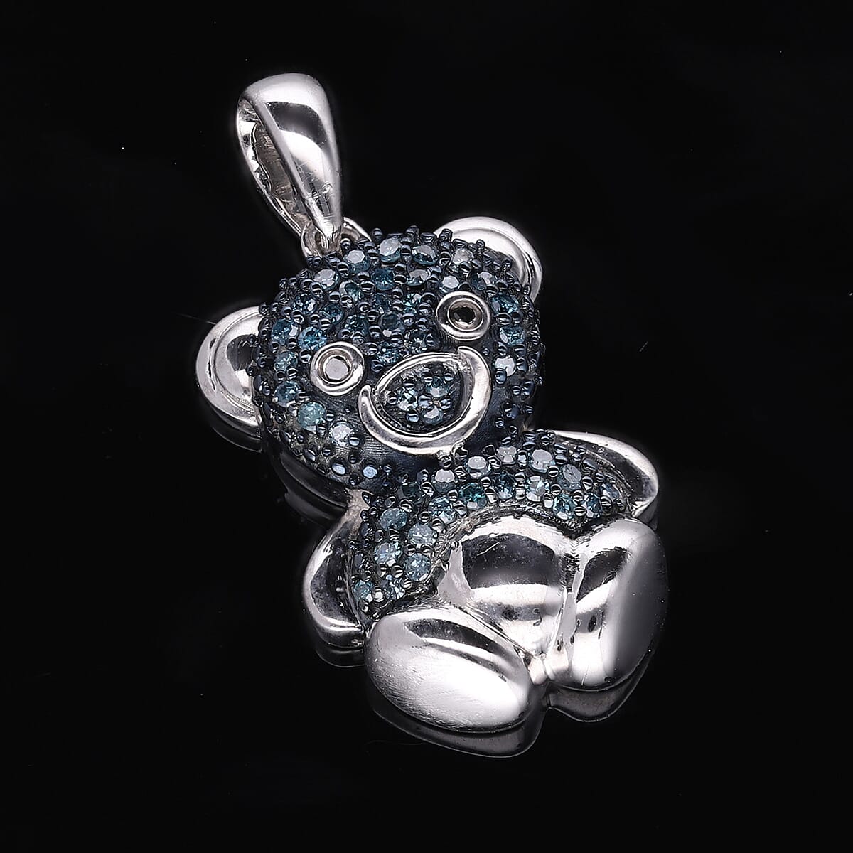 Blue and Black Diamond Teddy Bear Pendant in Platinum Over Sterling Silver 0.25 ctw image number 1