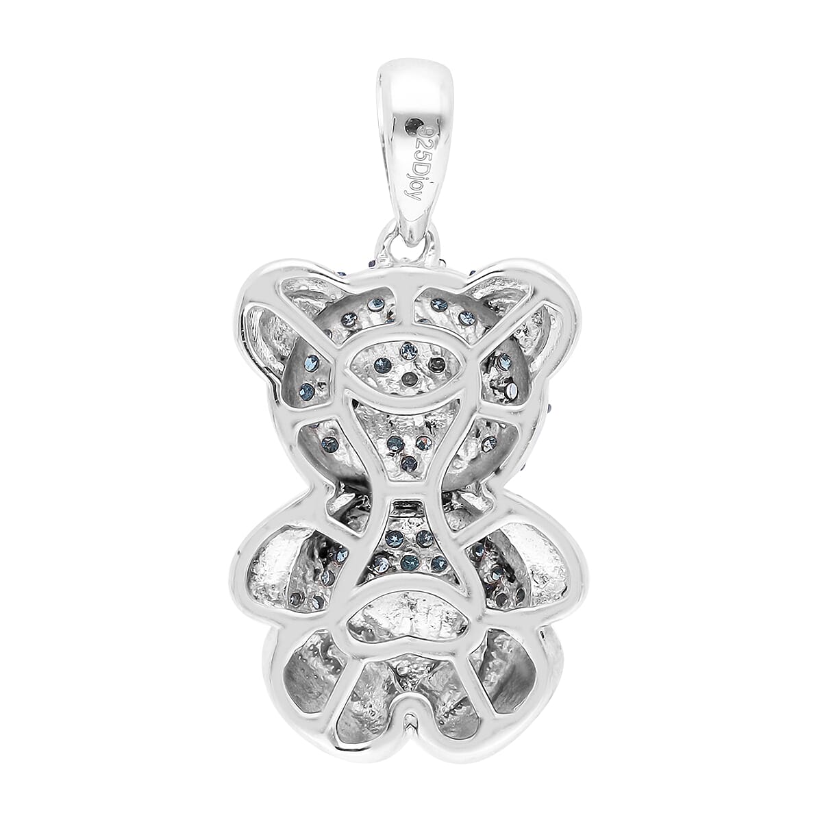Blue and Black Diamond Teddy Bear Pendant in Platinum Over Sterling Silver 0.25 ctw image number 4