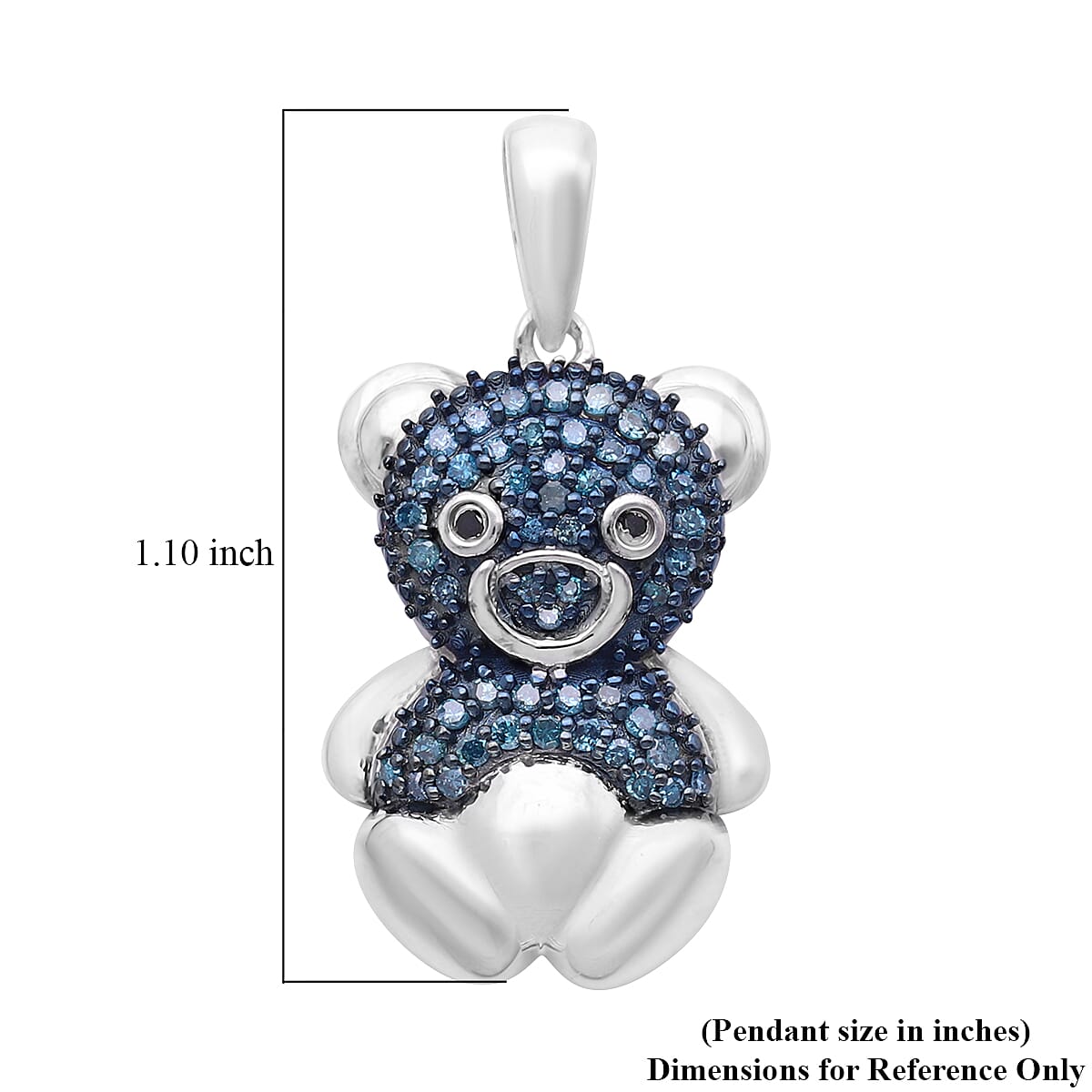 Blue and Black Diamond Teddy Bear Pendant in Platinum Over Sterling Silver 0.25 ctw image number 5