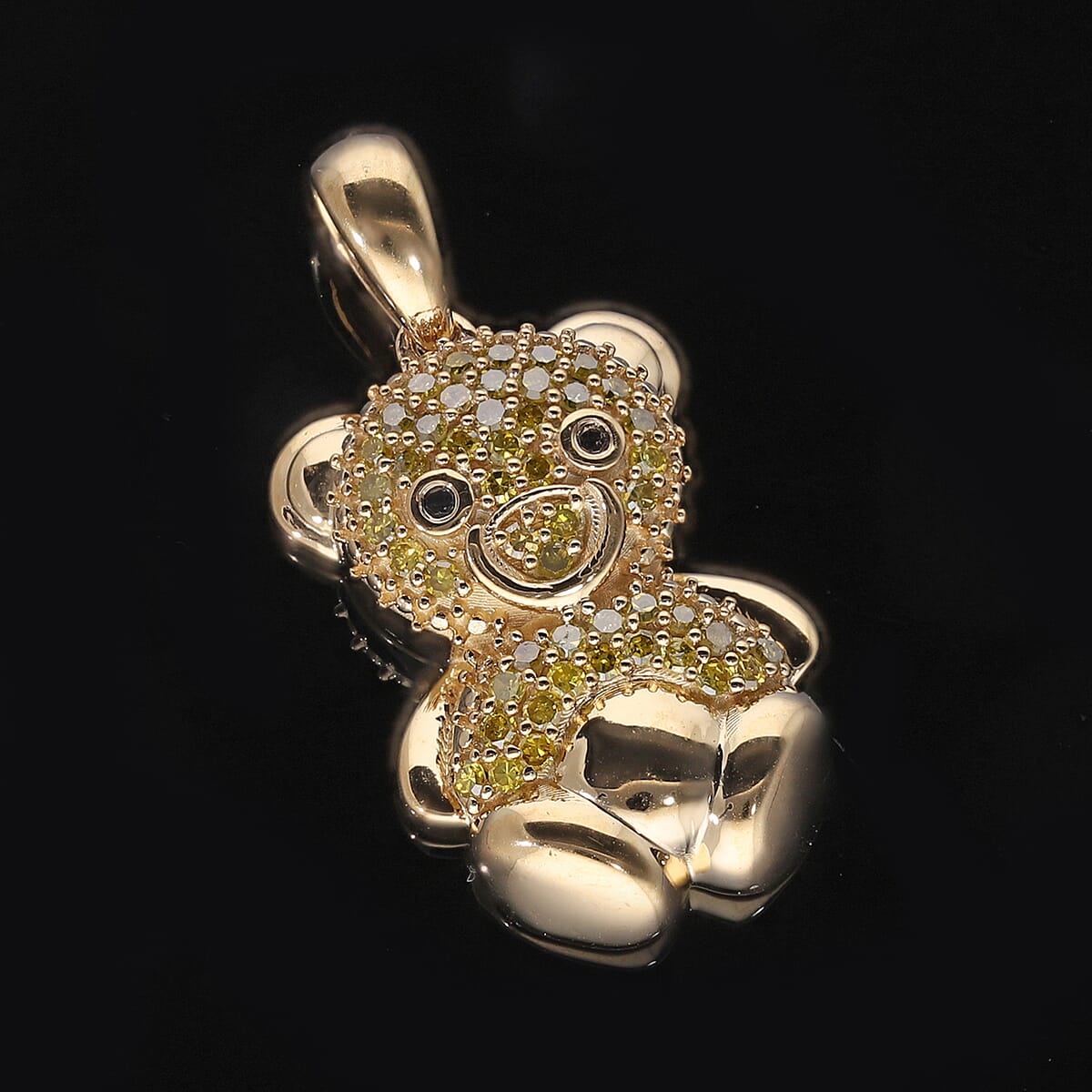 Yellow and Black Diamond Teddy Bear Pendant in Vermeil Yellow Gold Sterling Silver 0.25 ctw image number 1
