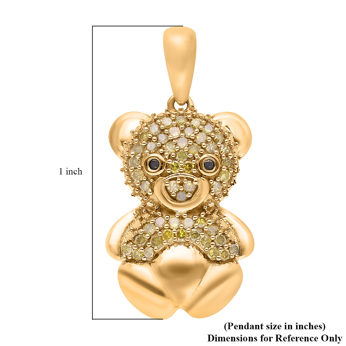 Yellow and Black Diamond Teddy Bear Pendant in Vermeil Yellow Gold Sterling Silver 0.25 ctw image number 5