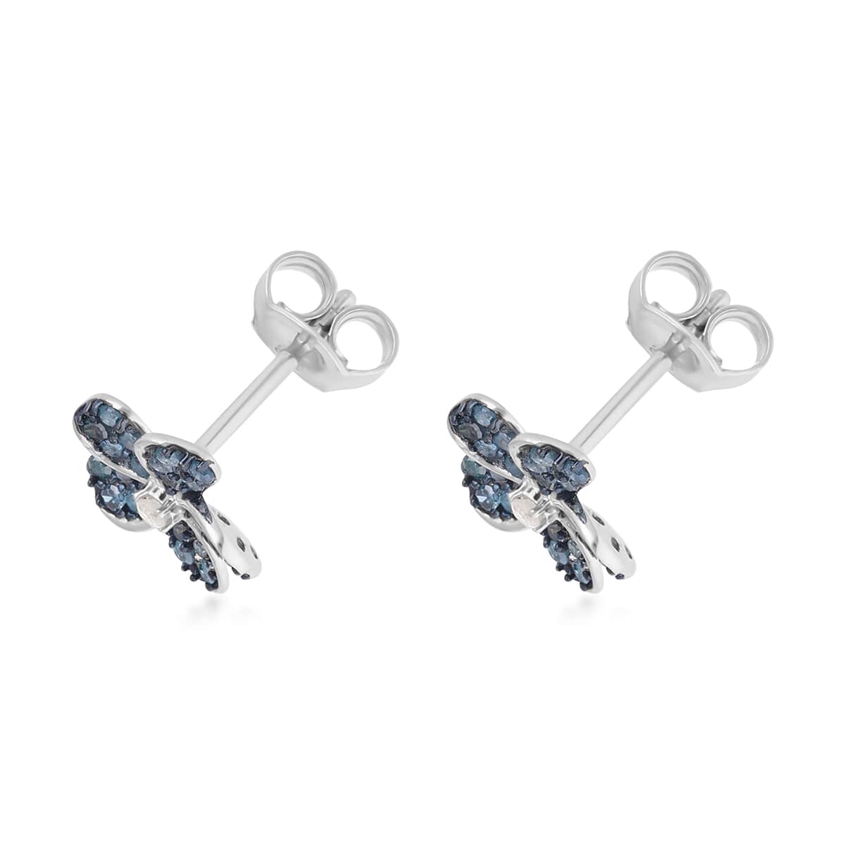 Blue and White Diamond Floral Earrings in Platinum Over Sterling Silver 0.33 ctw image number 3
