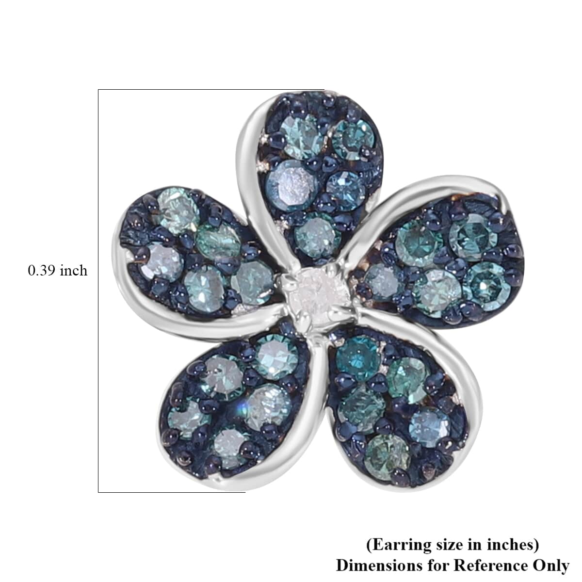 Blue and White Diamond Floral Earrings in Platinum Over Sterling Silver 0.33 ctw image number 4