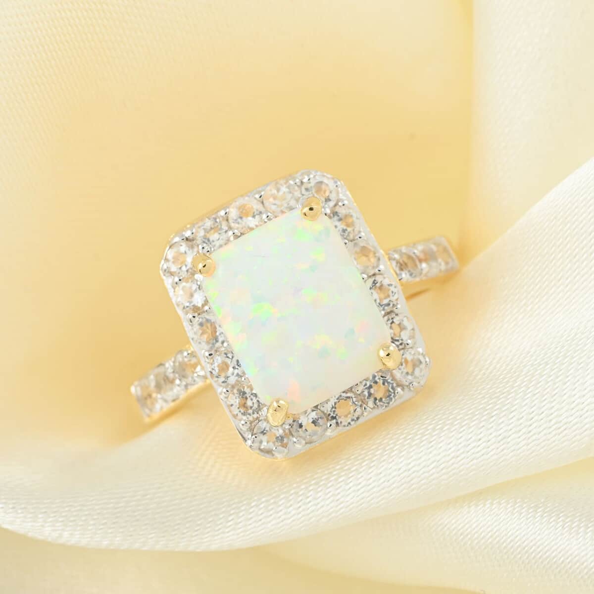 Lab Created Opal and White Zircon Ring in Sterling Silver 1.50 ctw image number 1