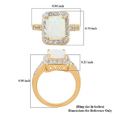 Lab Created Opal and White Zircon Ring in 14K Yellow Gold Over Sterling Silver (Size 10.0) 1.50 ctw
