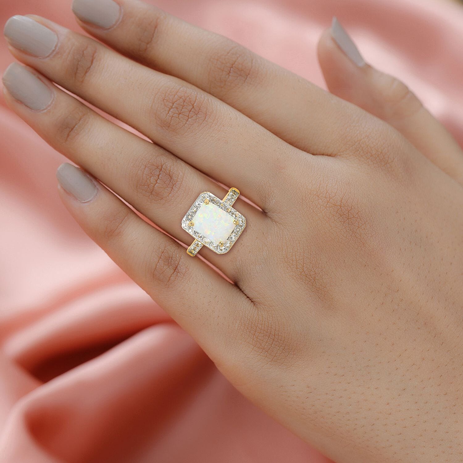 Lab Created Opal and White Zircon Ring in Sterling Silver 1.50 ctw