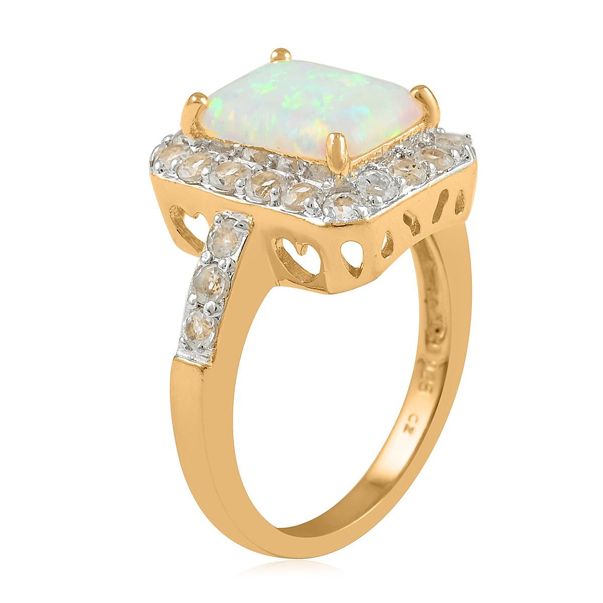 Lab Created Opal and White Zircon Ring in Sterling Silver 1.50 ctw
