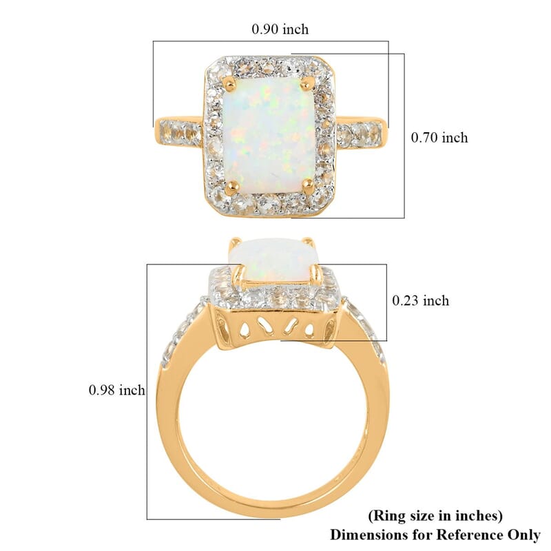 Lab Created Opal and White Zircon Ring in 14K Yellow Gold Over Sterling Silver (Size 7.0) 1.50 ctw
