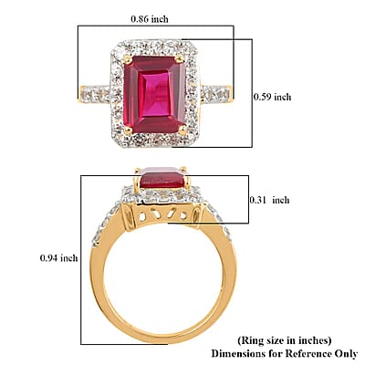 Lab Created Ruby, White Zircon Ring in 14K YG Over Sterling Silver (Size 7.0) 1.50 ctw