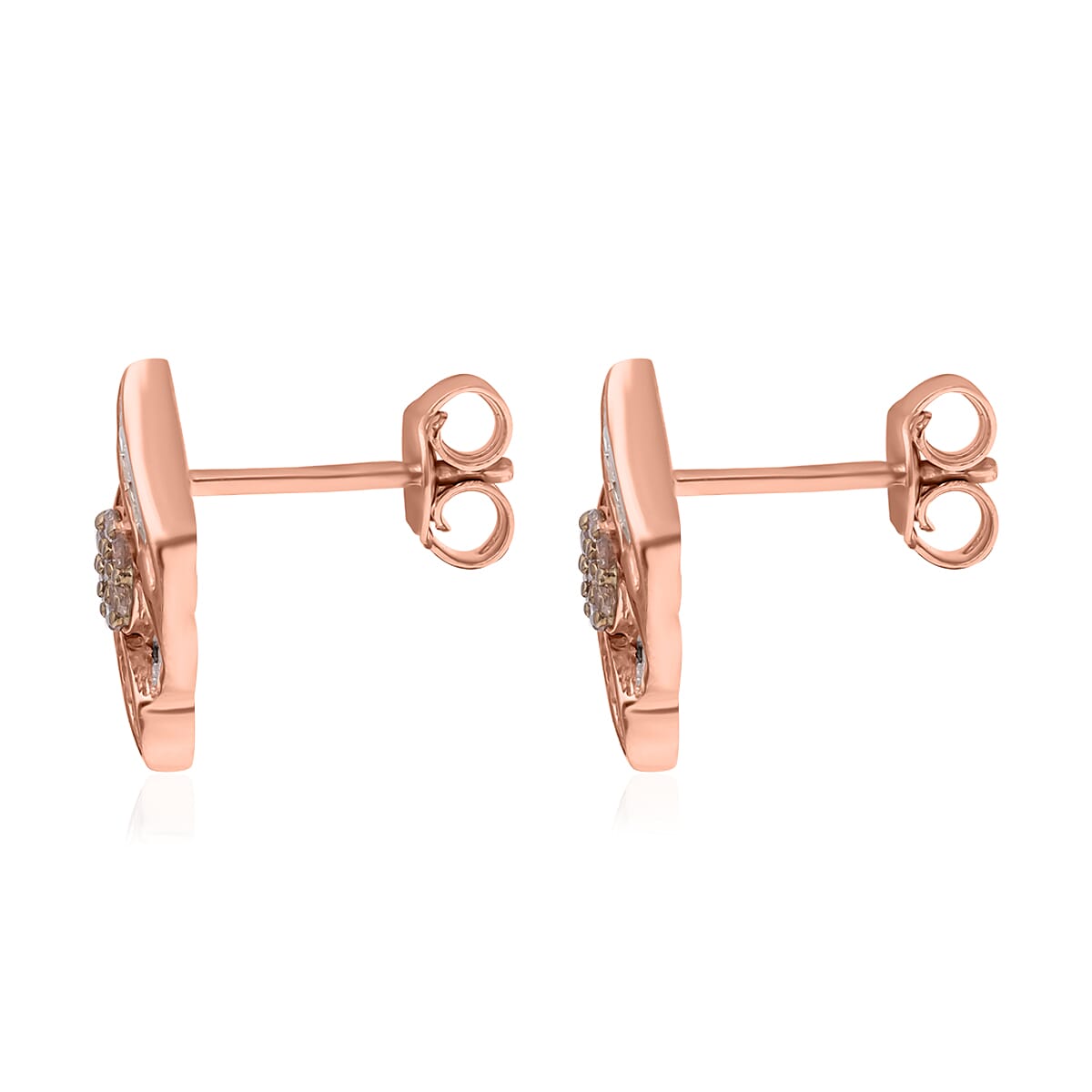 Natural Champagne and White Diamond Wave Stud Earrings in Vermeil RG Over Sterling Silver 0.33 ctw (Del. 7-10 Days) image number 3