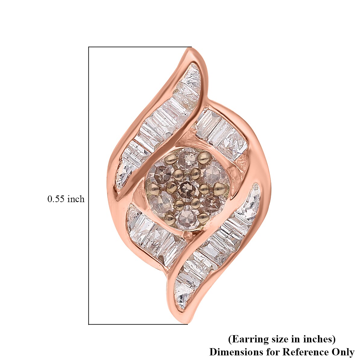 Natural Champagne and White Diamond Wave Stud Earrings in Vermeil RG Over Sterling Silver 0.33 ctw (Del. 7-10 Days) image number 4
