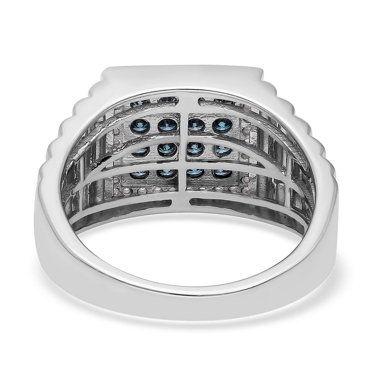 Venice Blue Diamond I1-I2 and Diamond Men's Ring in Platinum Over Sterling Silver (Size 11.0) 1.00 ctw image number 4