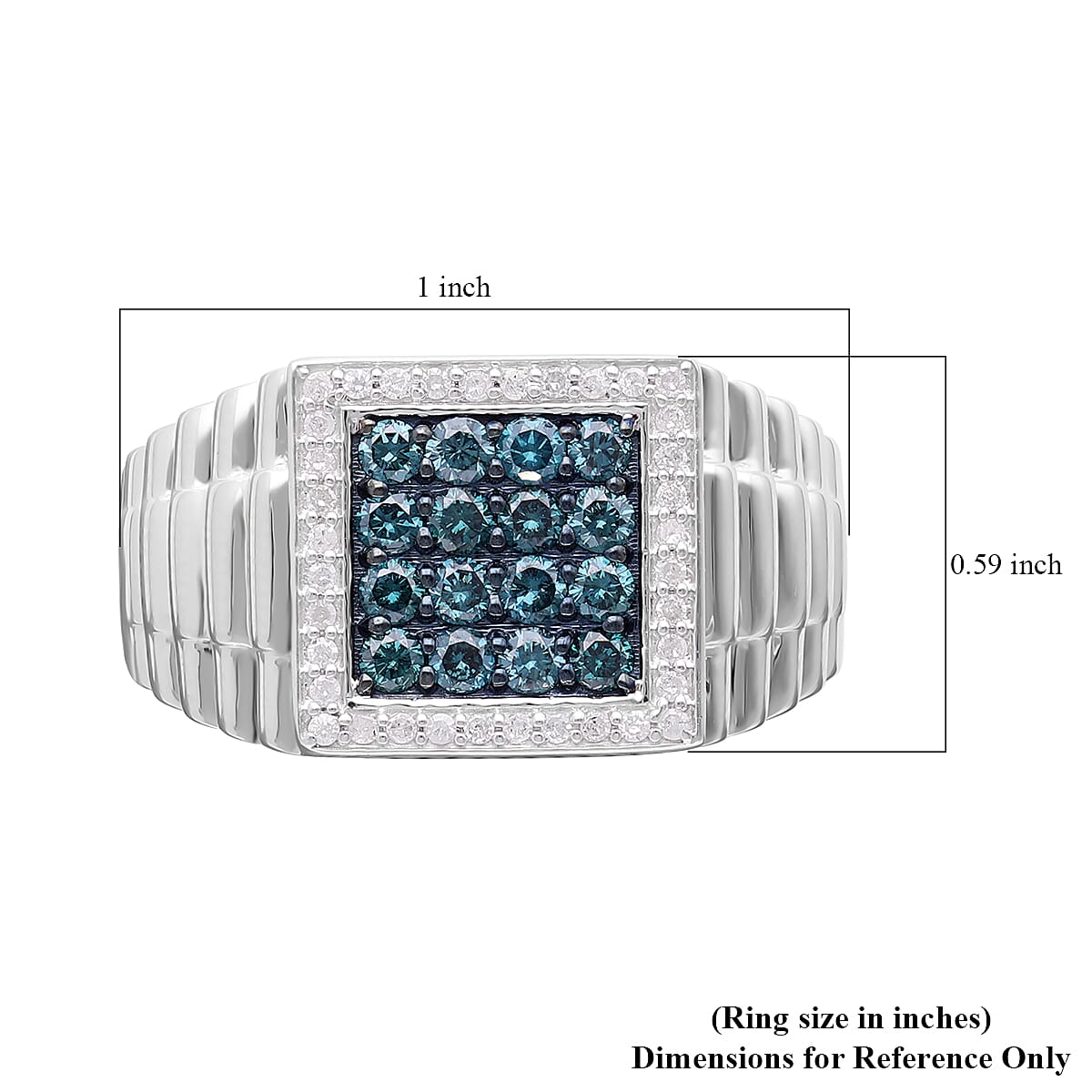 Venice Blue Diamond I1-I2 and Diamond Men's Ring in Platinum Over Sterling Silver (Size 11.0) 1.00 ctw image number 5