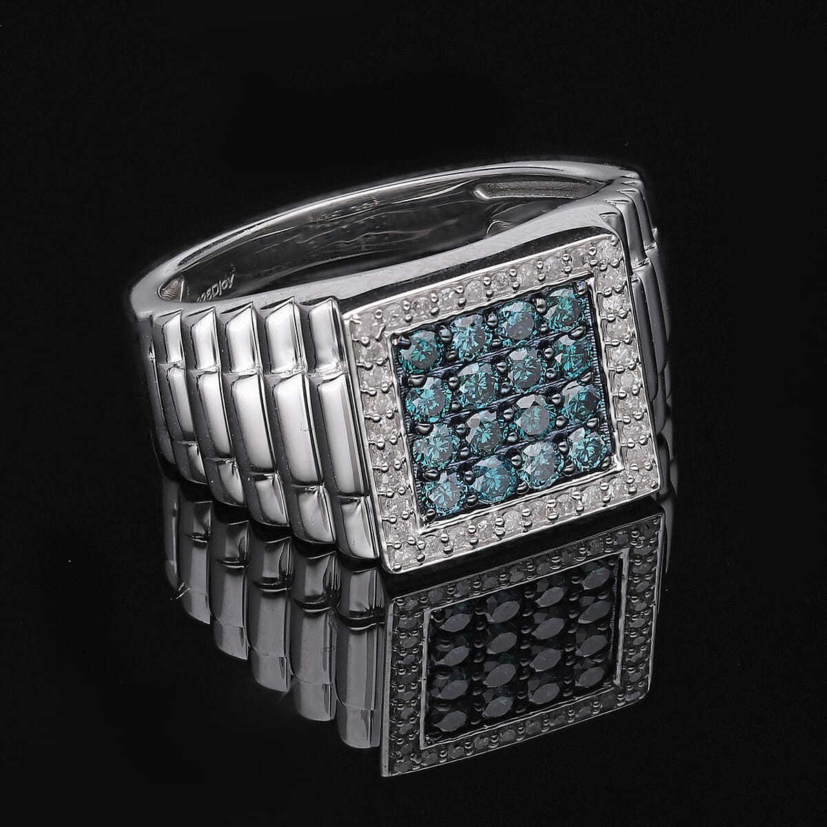 Venice Blue Diamond I1-I2 and Diamond Men's Ring in Platinum Over Sterling Silver (Size 14.0) 1.00 ctw image number 1