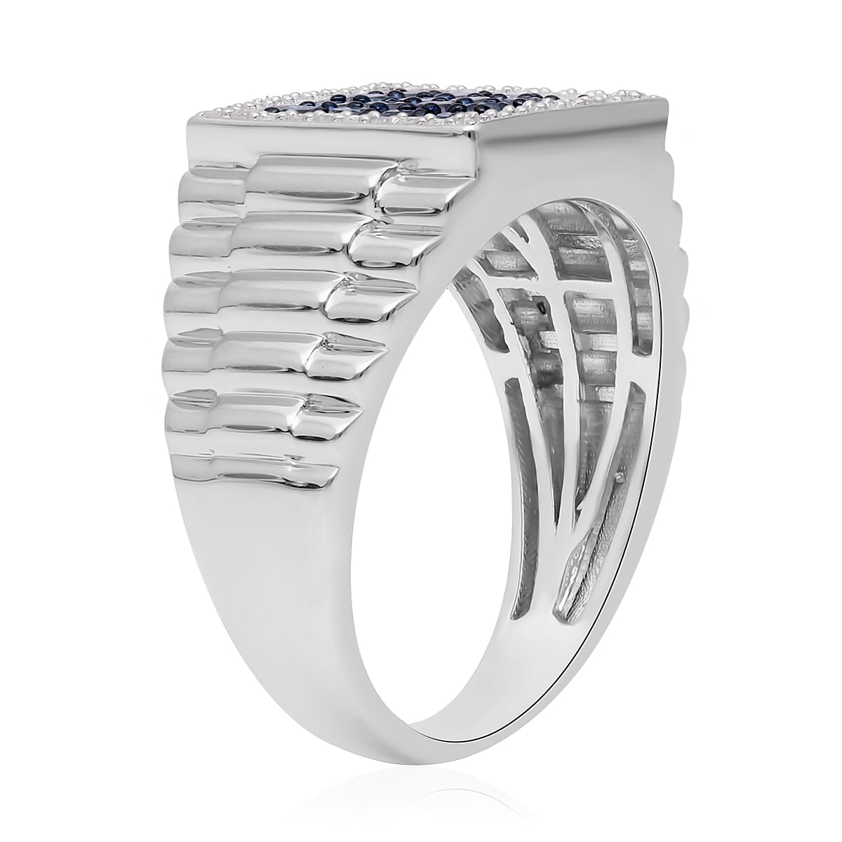 Venice Blue Diamond I1-I2 and Diamond Men's Ring in Platinum Over Sterling Silver (Size 14.0) 1.00 ctw image number 3