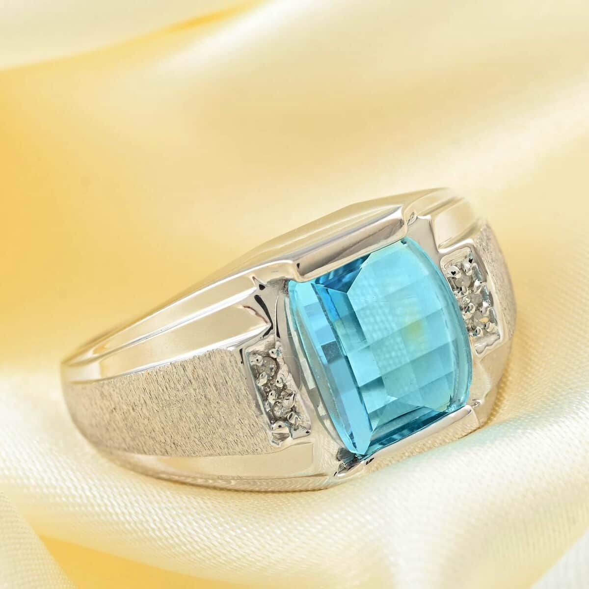 Blue Topaz and Diamond Men's Ring in Sterling Silver 2.50 ctw (Delivery in 10-15 Business Days) image number 1