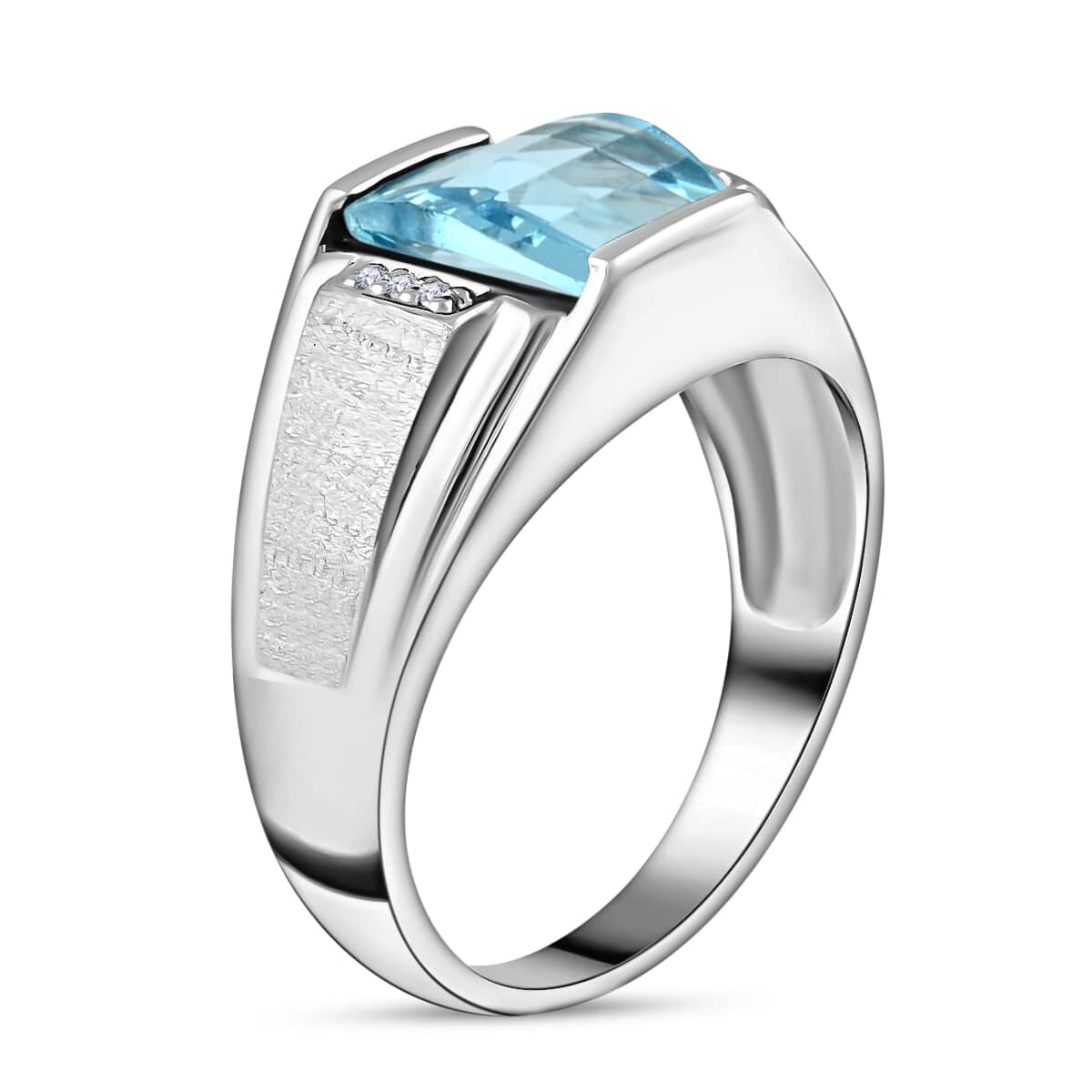 Blue Topaz and Diamond Men's Ring in Sterling Silver 2.50 ctw (Delivery in 10-15 Business Days) image number 3