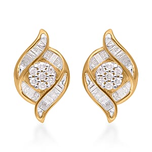 Diamond Wave Stud Earrings in Vermeil YG Over Sterling Silver 0.33 ctw