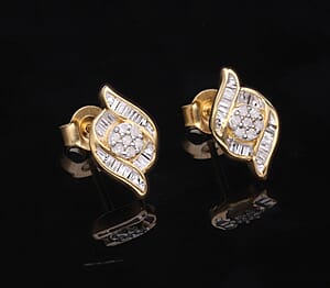 Diamond Wave Stud Earrings in Vermeil YG Over Sterling Silver 0.33 ctw