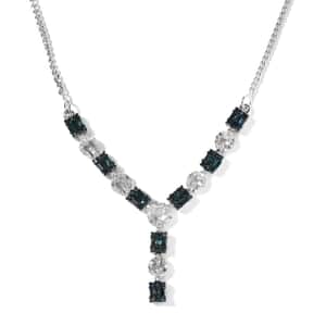 Venice Blue Diamond I1-I2 and Diamond Necklace 20 Inches in Platinum Over Sterling Silver 0.75 ctw