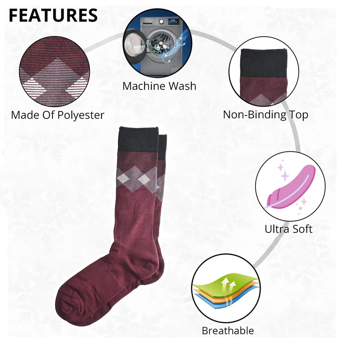 Dr. Scholls Men's 2pck Micro Pattern Dress Crew Socks -Burgundy/Gray (Sizes 7-12 ) image number 1