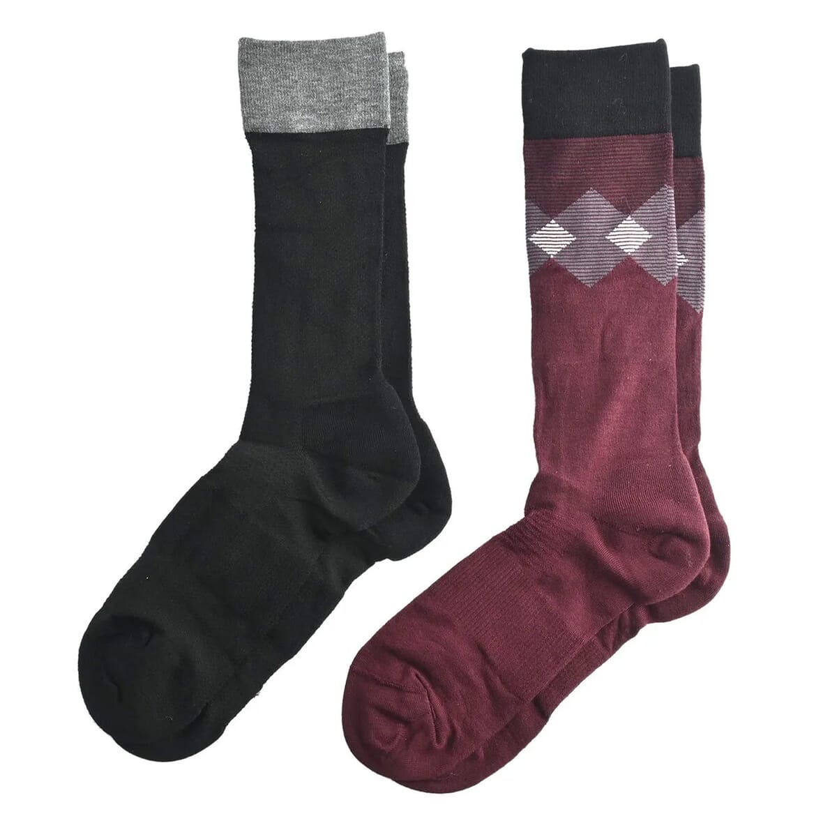 Dr. Scholls Men's 2pck Micro Pattern Dress Crew Socks -Burgundy/Gray (Sizes 7-12 ) image number 4