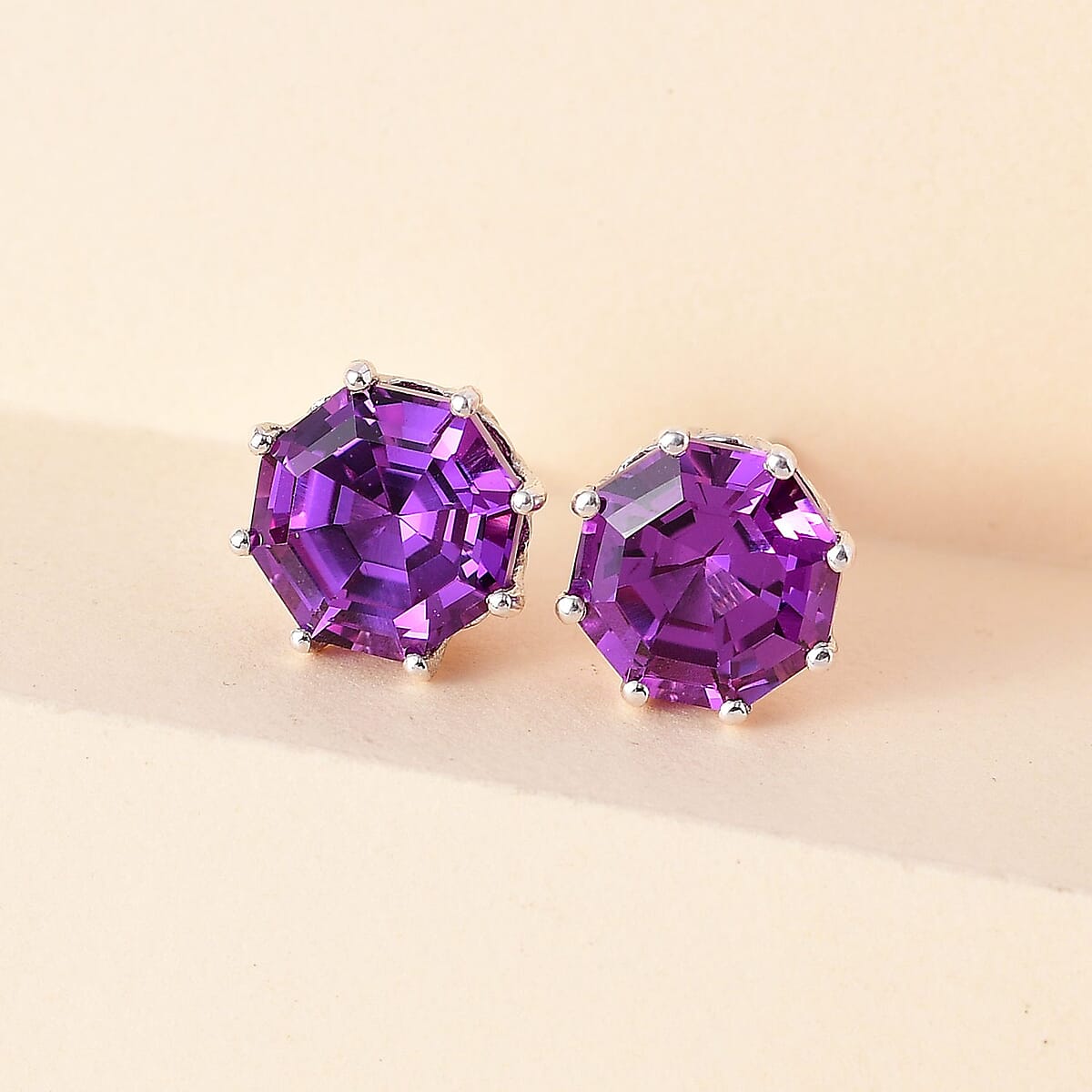 Lab Grown Color Change Sapphire Stud Earrings in Platinum Over Sterling Silver 11.25 ctw image number 1