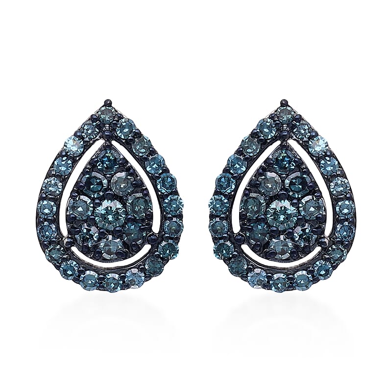 Venice Blue Diamond I1-I2 Pear Shape Stud Earrings in Platinum Over Sterling Silver 0.50 ctw