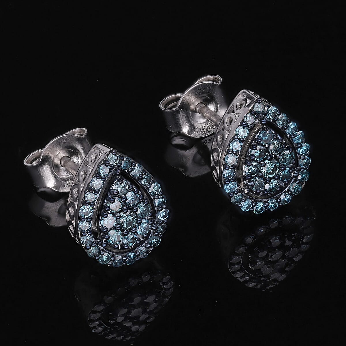 Venice Blue Diamond I1-I2 Pear Shape Stud Earrings in Platinum Over Sterling Silver 0.50 ctw image number 1