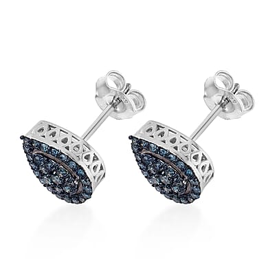 Venice Blue Diamond I1-I2 Pear Shape Stud Earrings in Platinum Over Sterling Silver 0.50 ctw