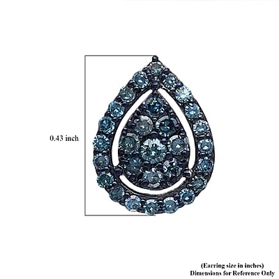 Venice Blue Diamond I1-I2 Pear Shape Stud Earrings in Platinum Over Sterling Silver 0.50 ctw