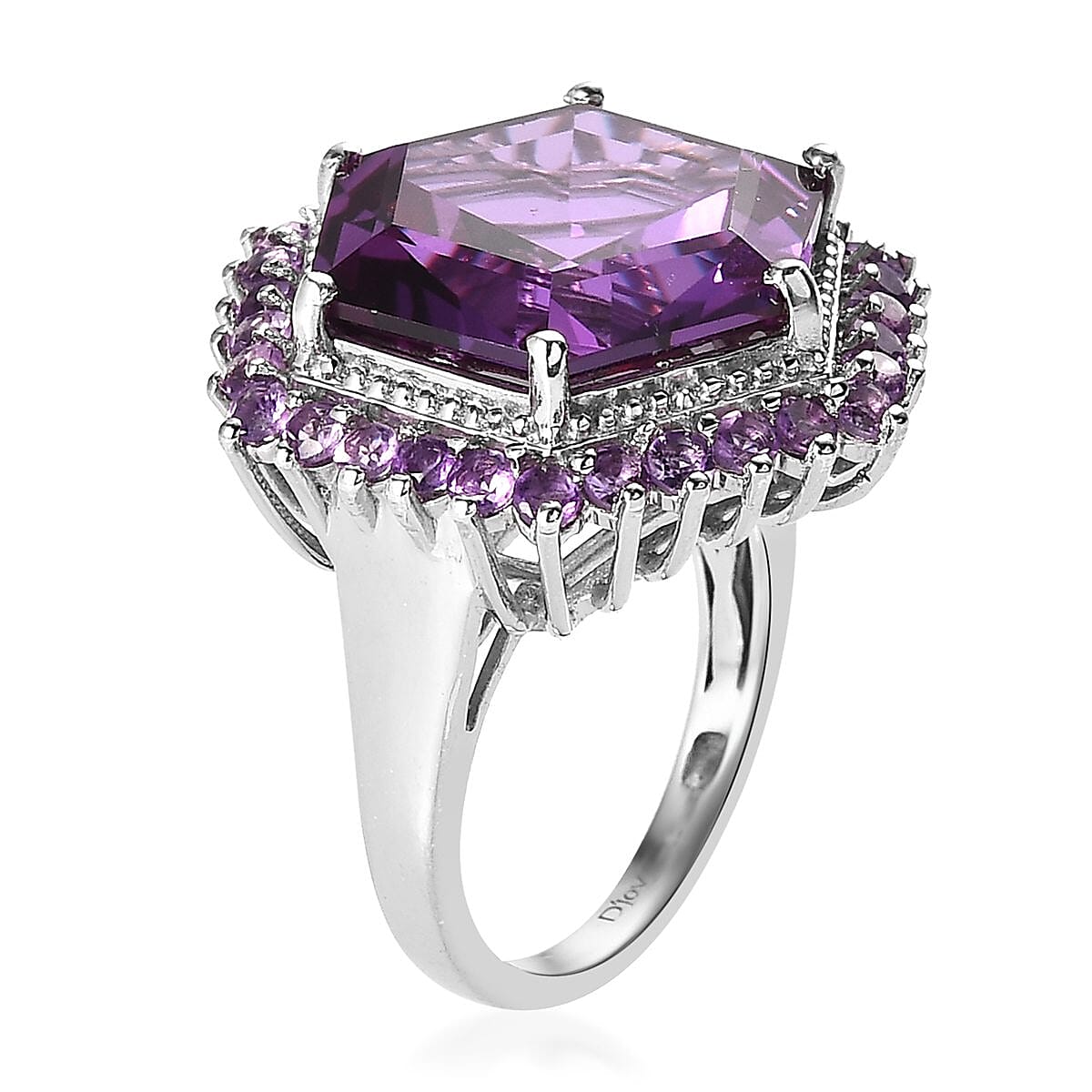 Lab Grown Color Change Sapphire and Amethyst Halo Ring in Platinum Over Sterling Silver (Size 10.0) 17.65 ctw image number 3