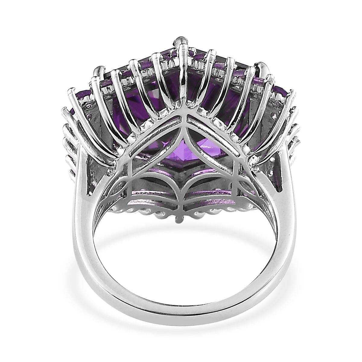 Lab Grown Color Change Sapphire and Amethyst Halo Ring in Platinum Over Sterling Silver (Size 10.0) 17.65 ctw image number 4