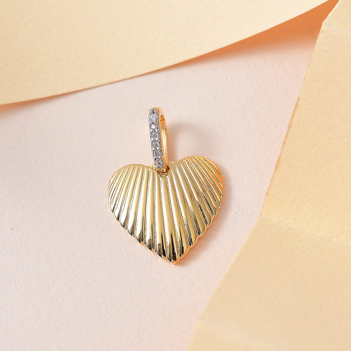 White Zircon Heart Charm in Vermeil Yellow Gold Over Sterling Silver image number 1
