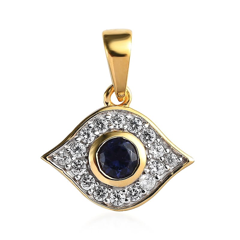 Catalina Iolite and White Zircon Evil Eye Charm in Vermeil Yellow Gold Over Sterling Silver 0.50 ctw
