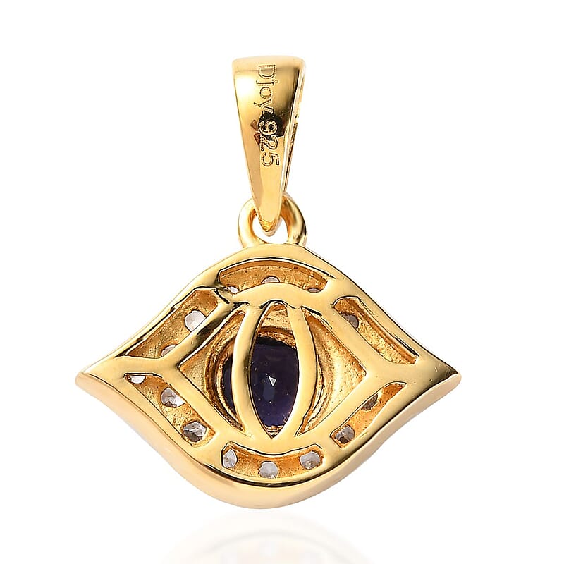 Catalina Iolite and White Zircon Evil Eye Charm in Vermeil Yellow Gold Over Sterling Silver 0.50 ctw