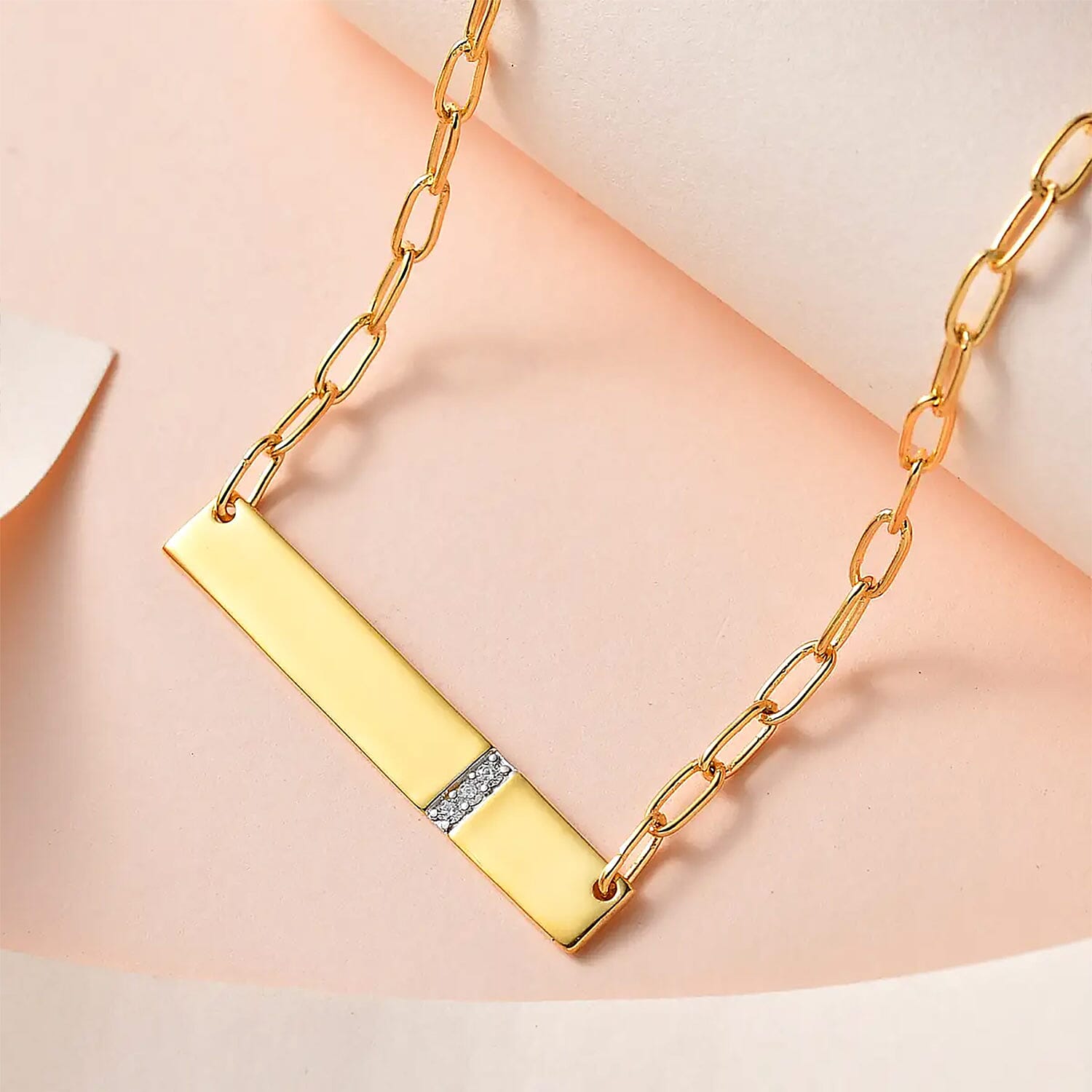 Moissanite Initial Bar Necklace 18 Inches in Vermeil Yellow Gold Over Sterling Silver 0.05 ctw