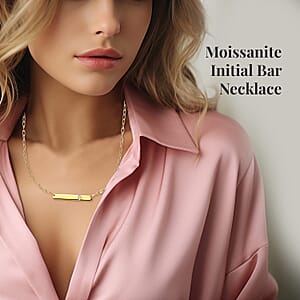 Moissanite Initial Bar Necklace 18 Inches in Vermeil Yellow Gold Over Sterling Silver 0.05 ctw